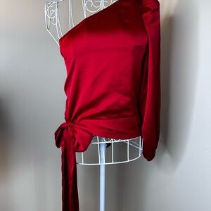 Red One-Shoulder Satin Top